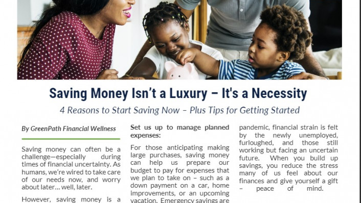Newsletter Article: Saving Money Isn’t a Luxury – It’s a Necessity