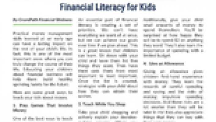 Newsletter Article: Financial Literacy for Kids