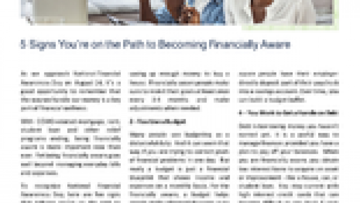 Newsletter Article: 5 Signs You’re on the Path to Becoming Financially Aware
