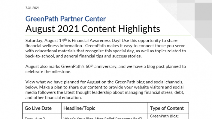 August GreenPath Content Plan