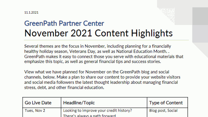 November GreenPath Content Plan