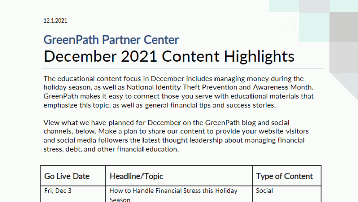 December GreenPath Content Plan