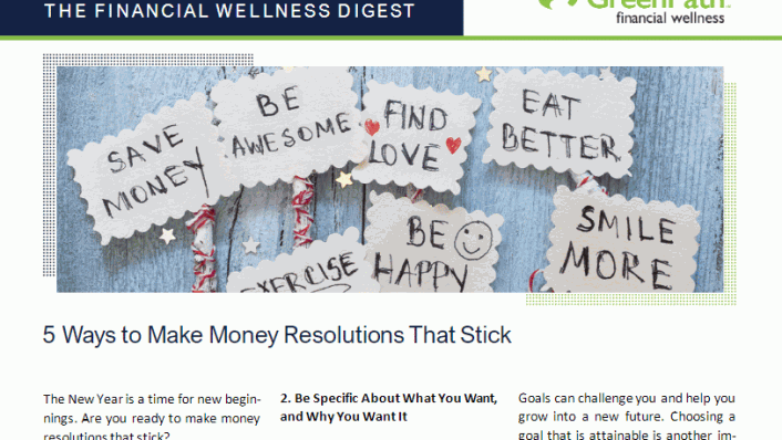 Newsletter Article: 5 Ways to Make Money Resolutions that Stick