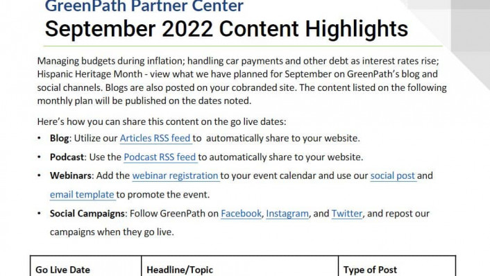 September Marketing Content Plan