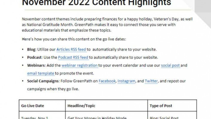 November 2022 GreenPath Content Plan