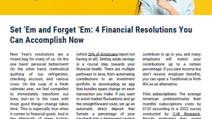 New Article for the New Year! Set ‘Em and Forget ‘Em: 4 Financial Resolutions You Can Accomplish Now