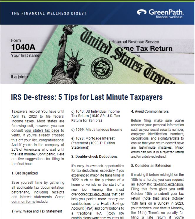 New Article – IRS De-Stress: 5 Tips for Last Minute Taxpayers