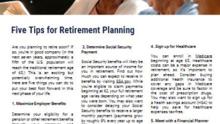 New Article for Older Americans Month – 5 Tips for Retirement Planning
