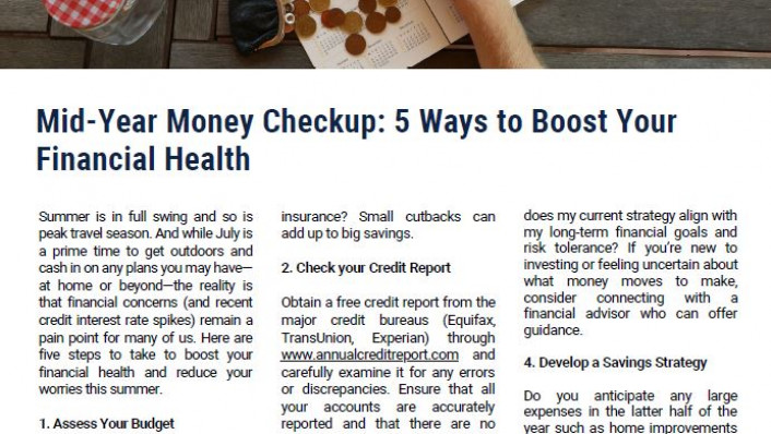 New Article – Mid-Year Money Checkup: 5 Ways to Boost Your Financial Health