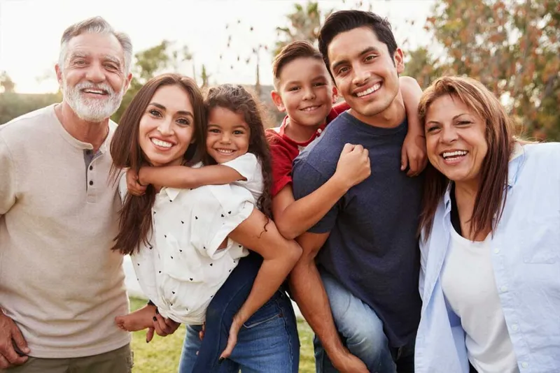 Family together smiling. 