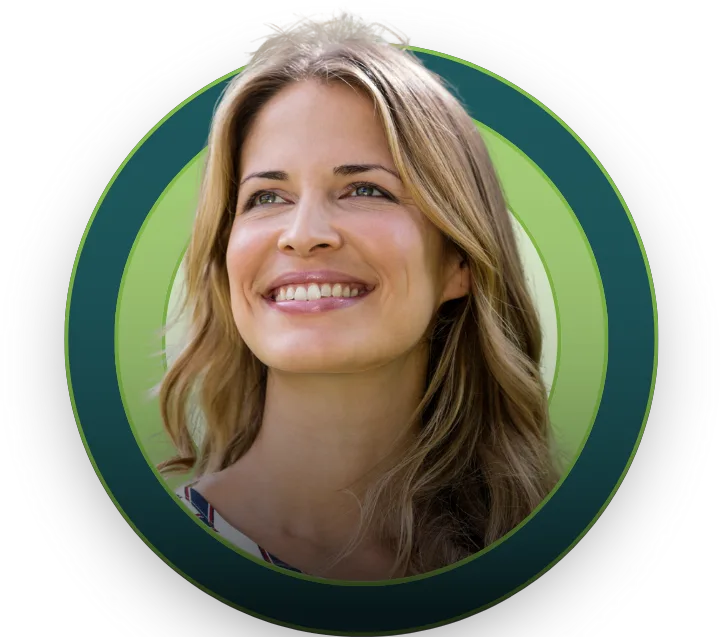 Blonde woman looking up hopefully.