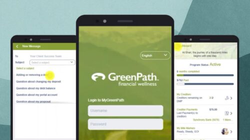 My GreenPath app DMP portal screens.