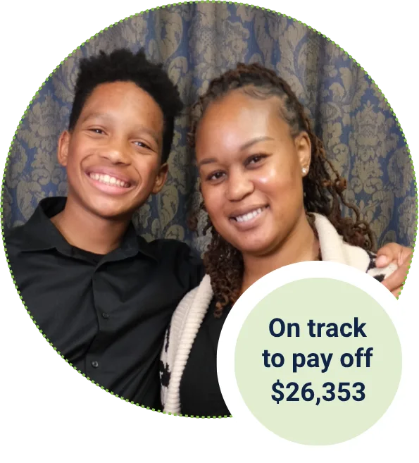 Angela is on track to pay off $26,535